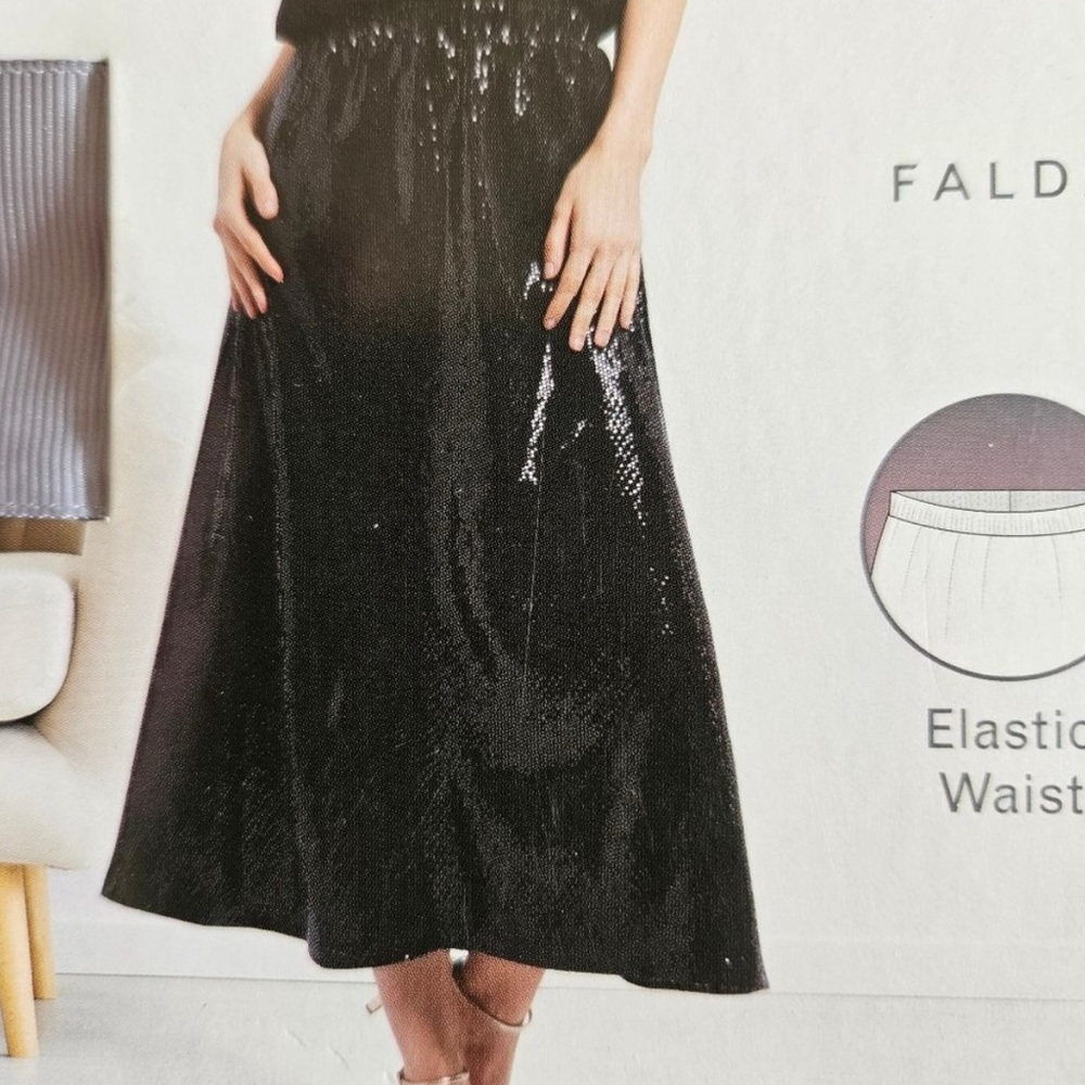 Serra sequin elastic waist midi skirt black size large